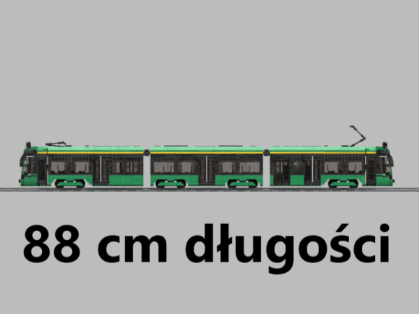 Moderus Gamma LF 04 AC BD MPK Poznań – model tramwaju z klocków kompatybilnych (88 cm, napęd)